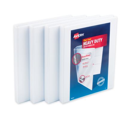 Heavy-Duty Non Stick View Binder with DuraHinge and Slant Rings, 3 Rings, 0.5" Capacity, 11 x 8.5, White, 4/Pack1