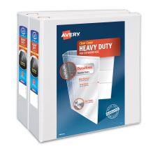 Heavy-Duty Non Stick View Binder with DuraHinge and Slant Rings, 3 Rings, 4" Capacity, 11 x 8.5, White, 2/Pack1