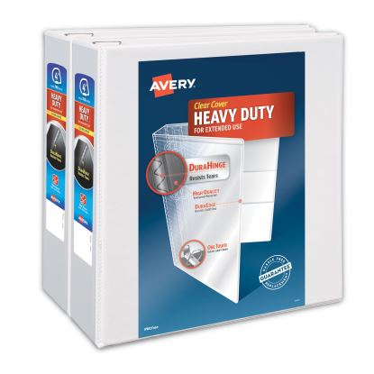 Heavy-Duty Non Stick View Binder with DuraHinge and Slant Rings, 3 Rings, 4" Capacity, 11 x 8.5, White, 2/Pack1