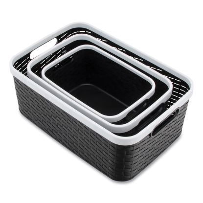 Open Lid Storage Bin, Assorted Sizes, Black/White, 3/Pack1