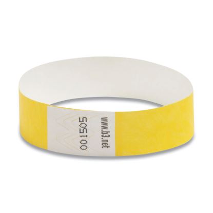 Security Wristbands, Sequentially Numbered, 10" x 0.75", Yellow, 100/Pack1