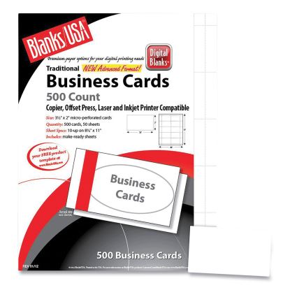 Printable Microperforated Business Cards, Copier/Inkjet/Laser/Offset, 2 x 3.5, White, 2,500 Cards, 10/Sheet, 250 Sheets/Pack1