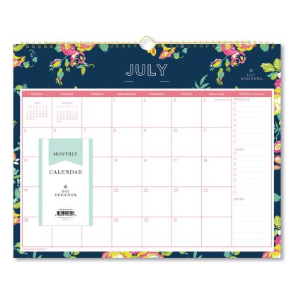 Day Designer Peyton Academic Wall Calendar, Floral Artwork, 15 x 12, White/Navy Sheets, 12-Month (July-June): 2022-20231