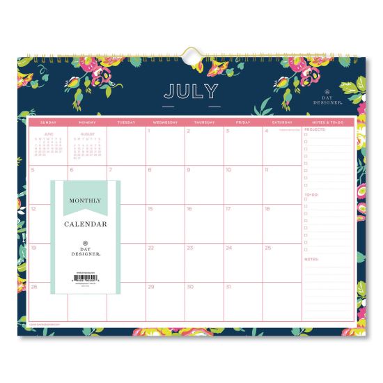Day Designer Peyton Academic Wall Calendar, Floral Artwork, 15 x 12, White/Navy Sheets, 12-Month (July-June): 2022-20231