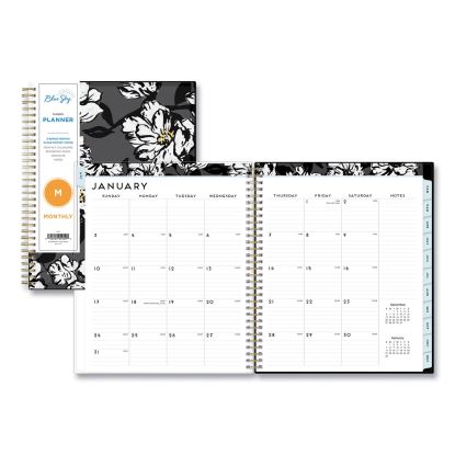 Baccara Dark Monthly Planner, Baccara Dark Floral Artwork, 10 x 8, Gray/Black/Gold Cover, 20231