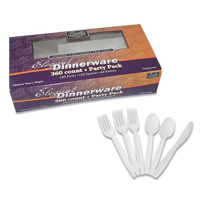 Medium Heavyweight Party Pack, Medium Heavyweight Forks, Knives, Spoons, White, 360/Pack1