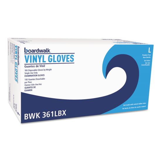 Exam Vinyl Gloves, Clear, Large, 3 3/5 mil, 100/Box, 10 Boxes/Carton1