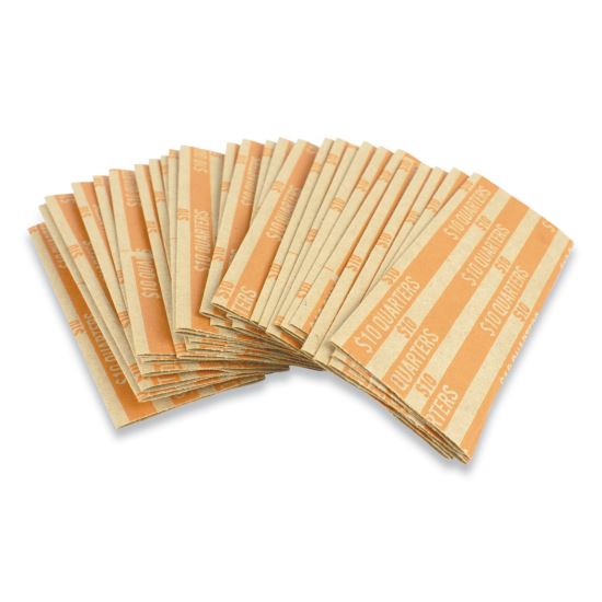 Flat Tubular Coin Wrap, Quarters, $10.00, Orange, 1,000/Box1