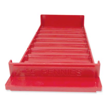 Stackable Plastic Coin Tray, Pennies, 10 Compartments, Stackable, 3.75 x 11.5 x 1.5, Red, 2/Pack1