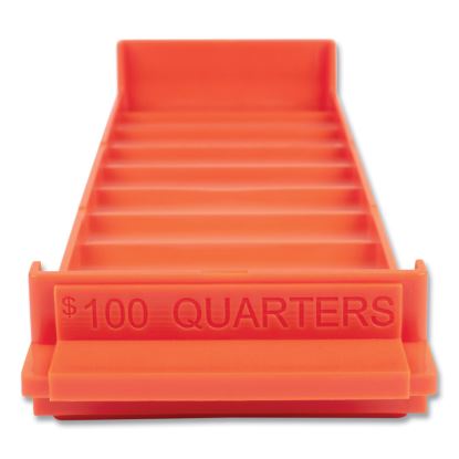 Stackable Plastic Coin Tray, Quarters, 10 Compartments, Stackable, 3.75 x 11.5 x 1.5, Orange, 2/Pack1