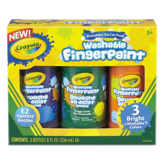 Washable Fingerpaint Pack, 3 Assorted Bright Colors, 8 oz Tube, 3/Pack1