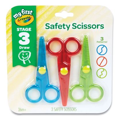 Safety Scissors, Rounded Tip, Straight Handle, Assorted Handle Colors, 3/Pack1