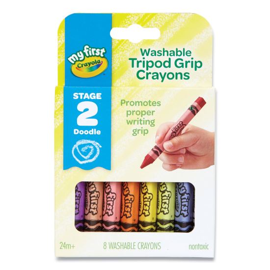 Washable Tripod Grip Crayons, Assorted Colors, 8/Pack1