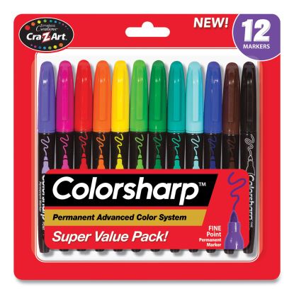 Colorsharp Permanent Markers, Fine Bullet Tip, Assorted Colors, 12/Set1