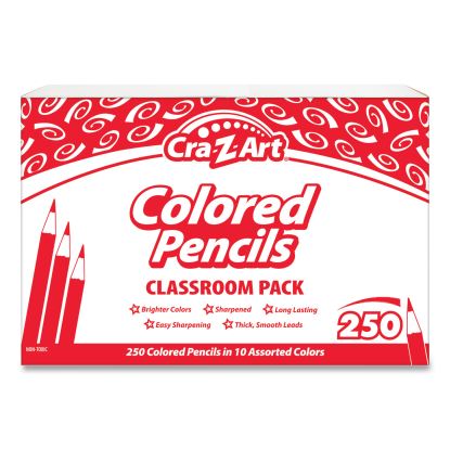 Colored Pencils, 10 Assorted Lead/Barrel Colors, 250/Set1