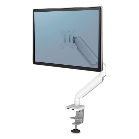 Platinum Series Single Monitor Arm, For 27" Monitors, 360 deg Rotation, 45 deg Tilt, 180 deg Pan, White, Supports 20 lb1