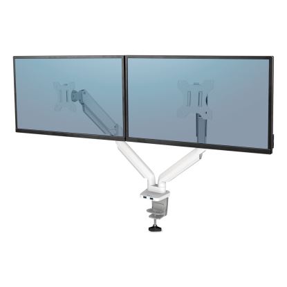 Platinum Series Dual Monitor Arm, For 27" Monitors, 360 deg Rotation, 45 deg Tilt, 180 deg Pan, White, Supports 20 lb1