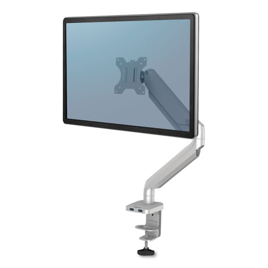 Platinum Series Single Monitor Arm, For 27" Monitors, 360 deg Rotation, 45 deg Tilt, 180 deg Pan, Silver, Supports 20 lb1