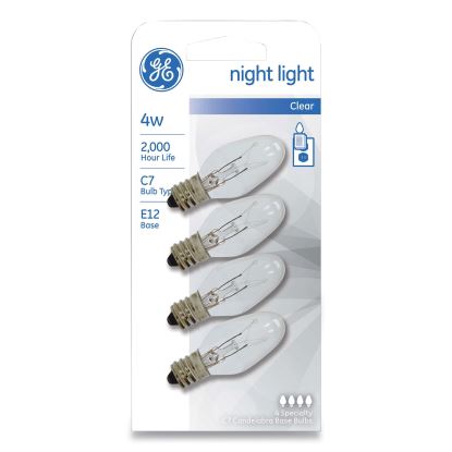 Incandescent C7 Night Light Bulb, 4 W, Clear, 4/Pack1