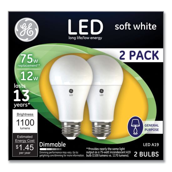 75W LED Bulbs, 12 W, A19 Bulb, Soft White, 2/Pack1