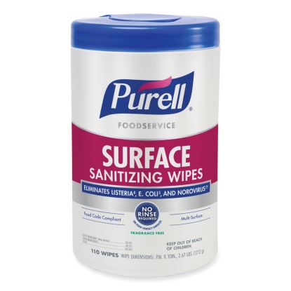 Foodservice Surface Sanitizing Wipes, 10 x 7, Fragrance-Free, 110/Canister, 6 Canisters/Carton1