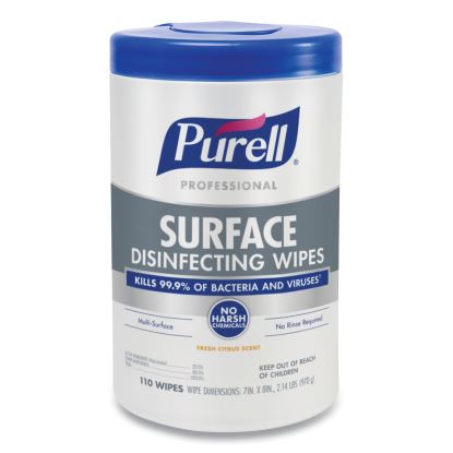 Professional Surface Disinfecting Wipes, 7 x 8, Fresh Citrus, 110/Canister, 6 Canisters/Carton1
