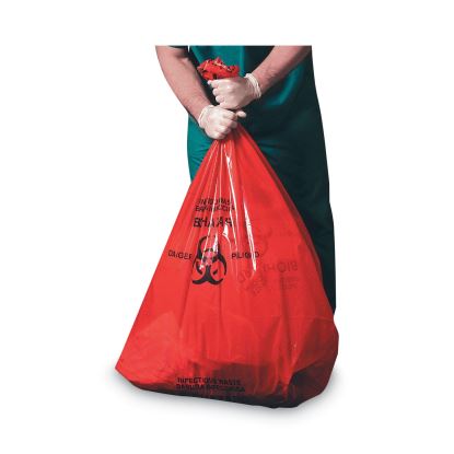 Healthcare Pre-Printed High-Density Can Liners, Infectious Waste: Biohazard, 30-33 gal, 0.55 mil, 33 x 40, Red, 250/Carton1