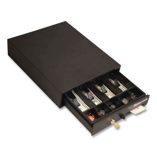 Space-Saving Steel Cash Drawer, 4 Bill, 5 Coin Slots, Key Lock, 17 x 13 x 4, Black1