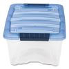 Stack and Pull Latching Flat Lid Storage Box, 3.23 gal, 10.9" x 16.5" x 6.5", Clear/Translucent Blue1