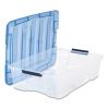 Stack and Pull Latching Flat Lid Storage Box, 6.73 gal, 16.5" x 22" x 6.5", Clear/Translucent Blue2