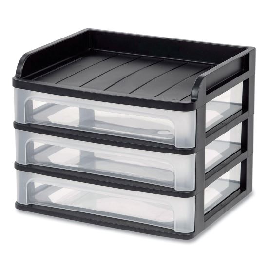 Small Three-Drawer Desktop Storage, 3 Sections, 9.13 x 6.88 x 8.13, Black/Clear1