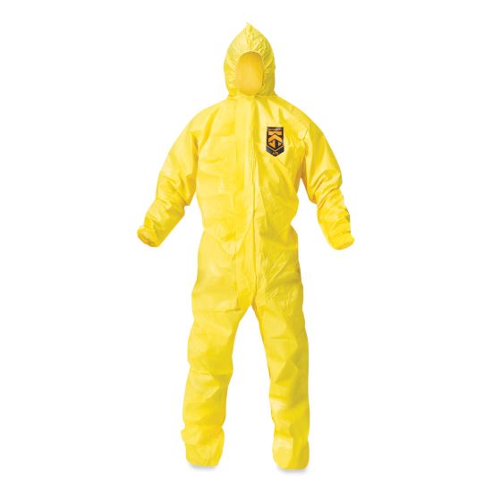 A70 Chemical Spray Protection Coveralls, Hooded, Storm Flap, Large, Yellow, 12/Carton1