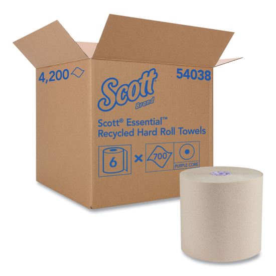 Essential 100% Recycled Fiber Hard Roll Towel, 1.75" Core, 8" x 700 ft, Brown, 6/Carton1