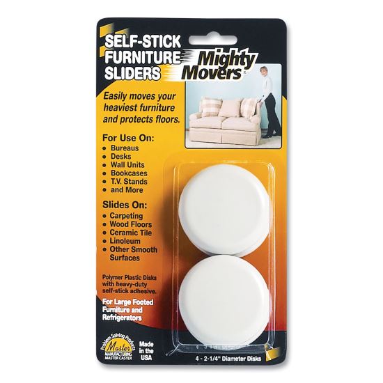 Mighty Movers Self-Stick Furniture Sliders, Round, 2.25" Diameter, Beige, 4/Pack1