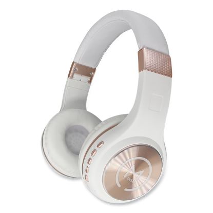 SERENITY Stereo Wireless Headphones with Microphone, 3 ft Cord, White/Rose Gold1