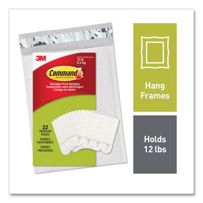 Picture Hanging Strips, Removable, Holds Up to 3 lbs per Pair, Medium, 0.63 x 2.75, White, 22 Pairs/Pack1