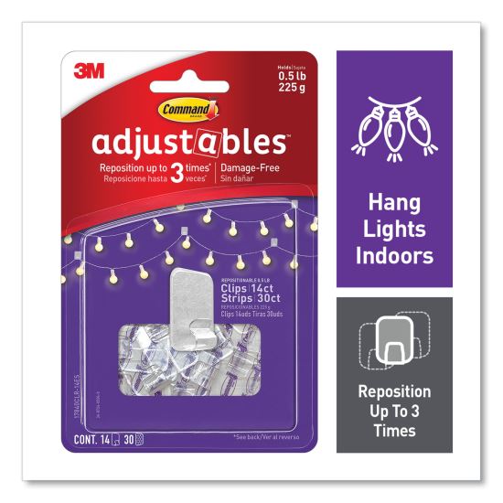 Adjustables Repositionable Mini Clips, Plastic, White, 0.5 lb Capacity, 14 Clips and 12 Strips1