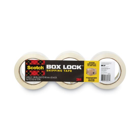 Box Lock Shipping Packaging Tape, 3" Core, 1.88" x 54.6 yds, Clear, 3/Pack1