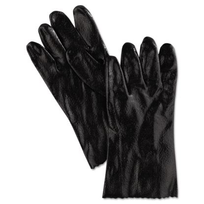 Single Dipped PVC Gloves, Rough, Interlock Lined, 12" Long, Large, BK, 12 Pair1