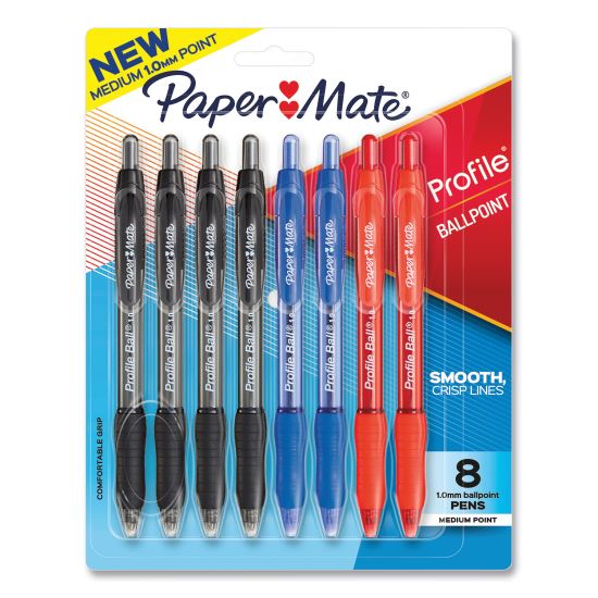 Profile Ballpoint Pen, Retractable, Medium 1 mm, Assorted Ink and Barrel Colors, 8/Pack1