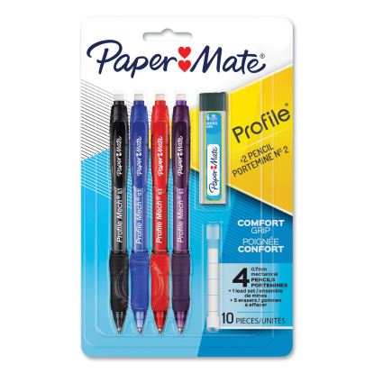 Profile Mechanical Pencils, 0.7 mm, HB (#2), Black Lead, Assorted Barrel Colors, 4/Pack1