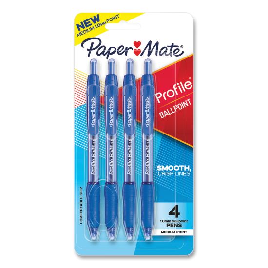 Profile Ballpoint Pen, Retractable, Medium 1 mm, Blue Ink, Translucent Blue Barrel, 4/Pack1