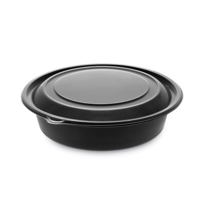 EarthChoice MealMaster Container with Lid, 32 oz, 8" dia x 2.12" h, 1-Compartment, Black/Clear, 250/Carton1