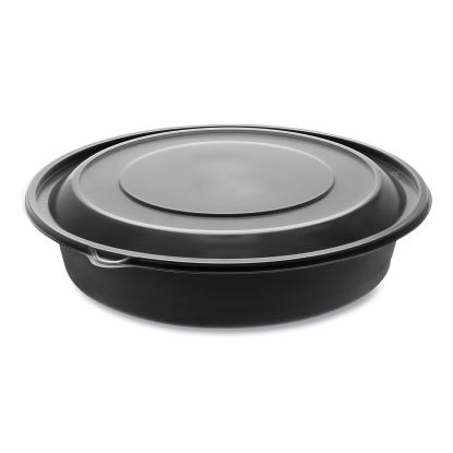 EarthChoice MealMaster Container with Lid, 48 oz, 10.13" Diameter x 2.13"h, 1-Compartment, Black/Clear, 150/Carton1