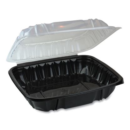 EarthChoice Vented Dual Color Microwavable Hinged Lid Container, 66oz, 10.5 x 9.5 x 3, 1-Compartment, Black/Clear, 132/Carton1