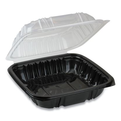 EarthChoice Vented Dual Color Microwavable Hinged Lid Container, 1-Compartment, 28 oz, 7.5 x 7.5 x 3, Black/Clear, 150/Carton1