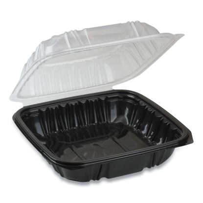 EarthChoice Vented Dual Color Microwavable Hinged Lid Container, 1-Compartment, 38 oz, 8.5 x 8.5 x 3, Black/Clear, 150/Carton1