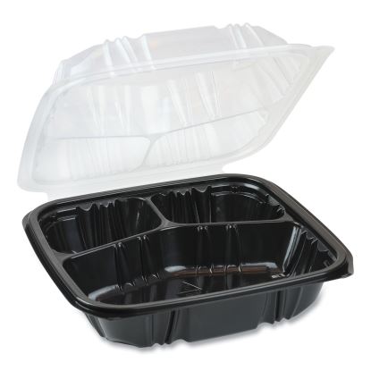 EarthChoice Vented Dual Color Microwavable Hinged Lid Container, 33 oz, 8.5 x 8.5 x 3, 3-Compartment, Black/Clear, 150/Carton1