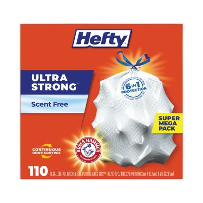 Ultra Strong Tall Kitchen and Trash Bags, 13 gal, 0.9 mil, 23.75" x 24.88", White, 330/Carton1