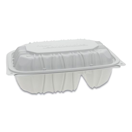 EarthChoice Vented Microwavable MFPP Hinged Lid Container, 2-Compartment, 9 x 6 x 3.1, White, 170/Carton1